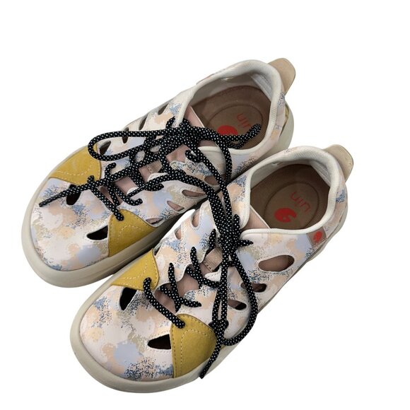 Uin Womens Artistic Sneakers Size 8 Cut-Out Design Comfort Fit Beige Multi-Color - Picture 15 of 16